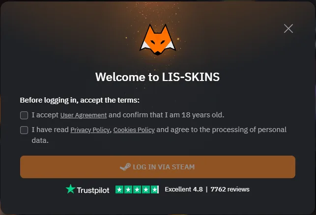 Lis-Skins: Login window