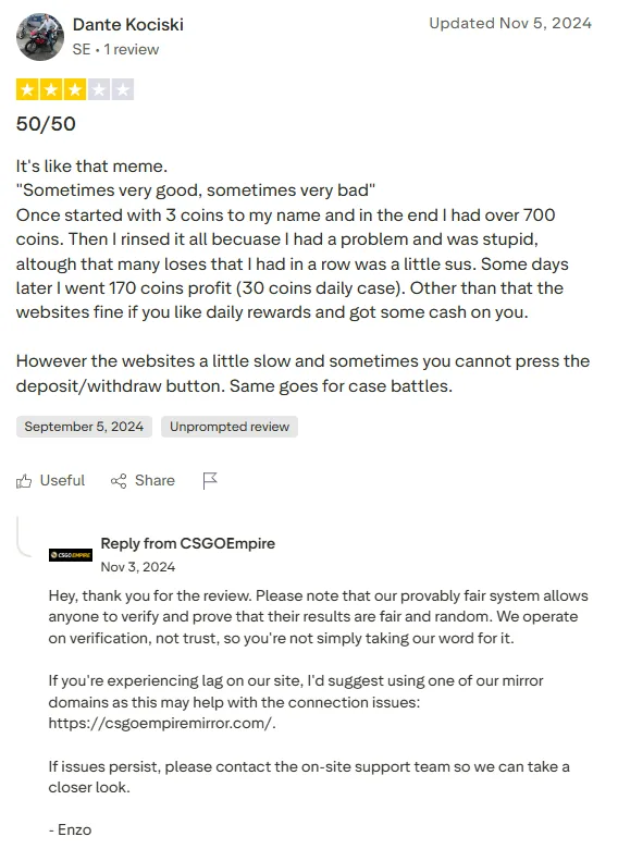 CSGOEmpire: 3-star review
