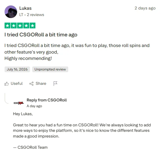 CSGORoll: 5-star review