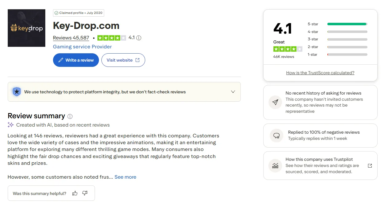 Key-Drop: Trustpilot profile