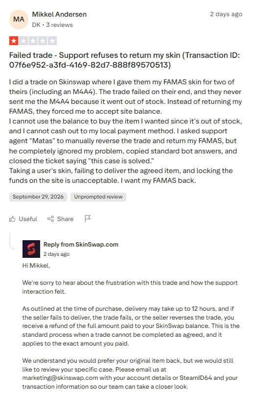 SkinSwap: Reviews by star rating