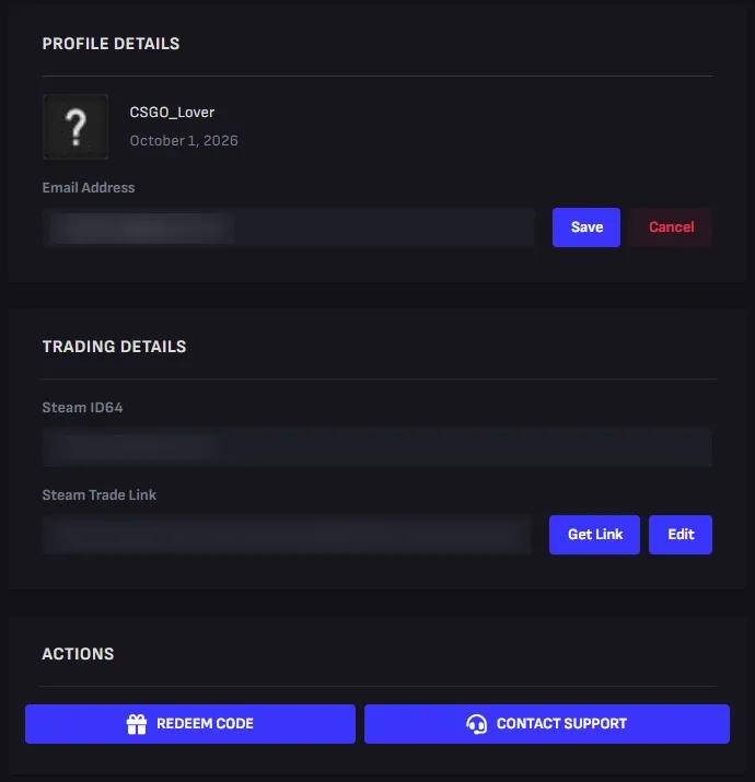 Tradeit: Profile and trading details