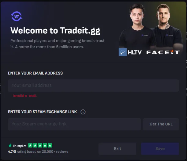 Tradeit: Welcome form